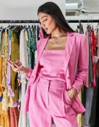 The Frolic Linen Oversized Suit Blazer In Bright Pink