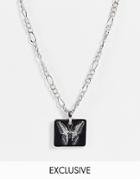 Reclaimed Vintage Inspired Necklace With Enamel Butterfly Pendant In Silver