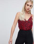 Outrageous Fortune Cami Wrap Body In Red Leopard - Multi