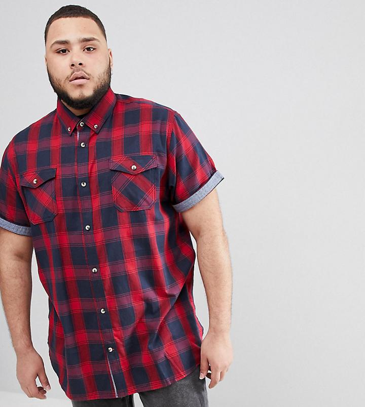 Duke Plus Short Sleeve Shirt In Red Check With Pockets - Red