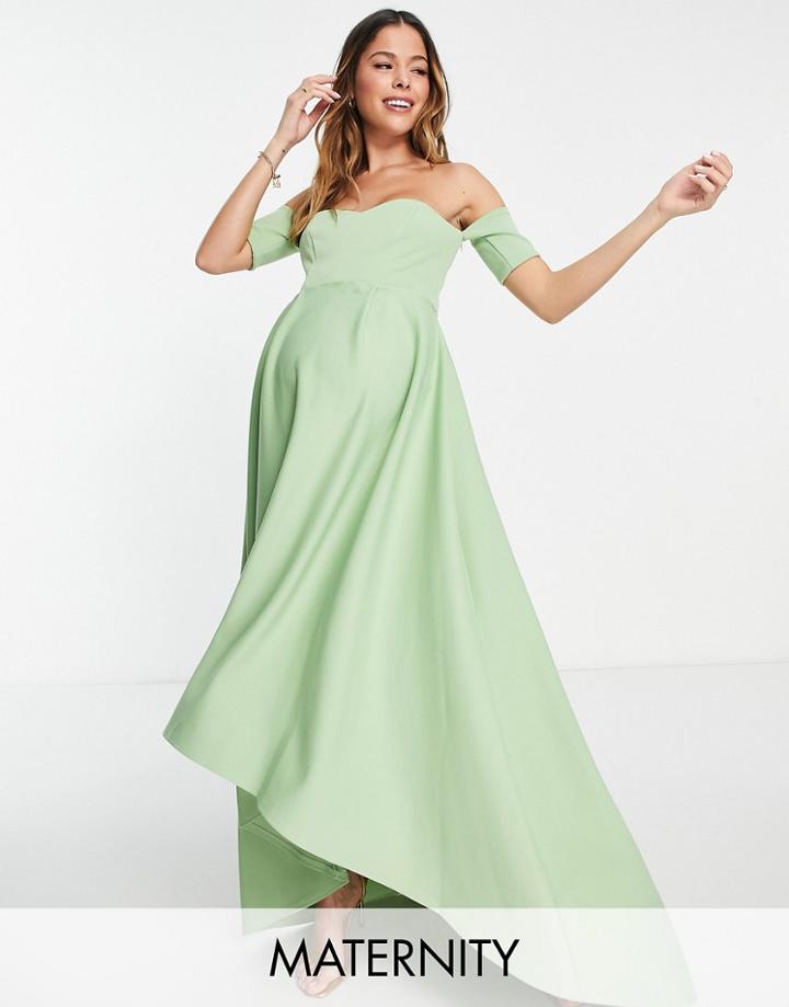 True Violet Maternity Off Shoulder High Low Dress In Sage Green