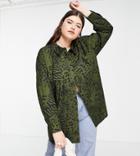 Asos Design Curve Longline Oversized Shirt In Abstract Animal Print-multi