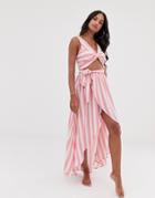 Asos Design Twist Front Beach Maxi Beach Dress In Stripe-multi