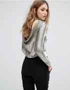 Tfnc Sequin Crop Top With Cowl Back - Silver