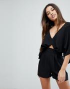 Asos Romper With Kimono Sleeve And Cut Out - Black