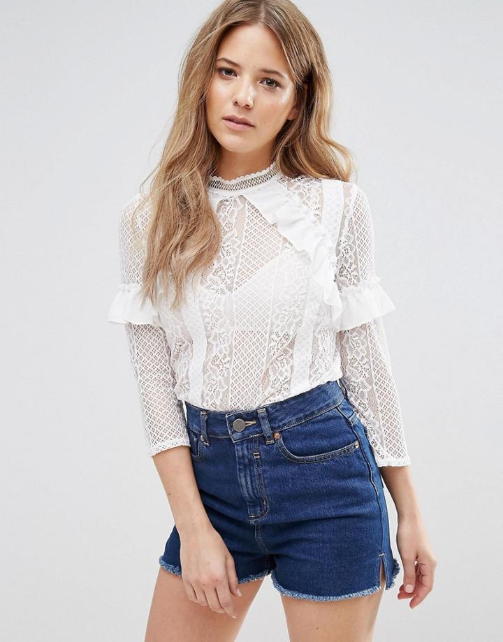 Miss Selfridge Lace Ruffle Blouse - Multi