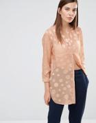 Selected Valeria Long Sleeve Dot Collarless Shirt - Tan