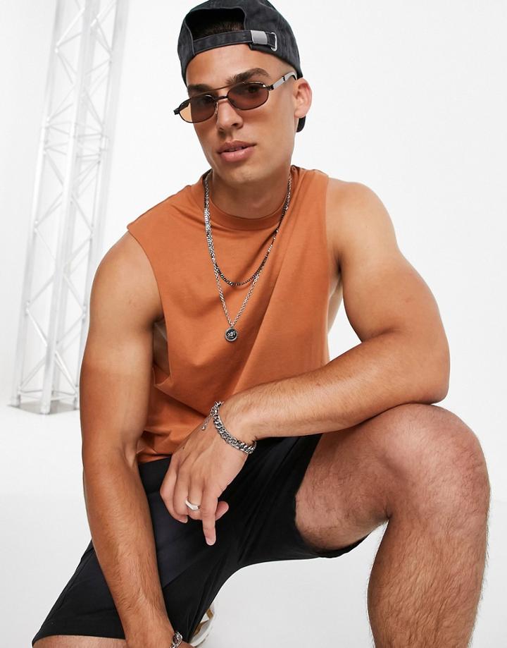 Asos Design Organic Relaxed Fit Tank In Brown