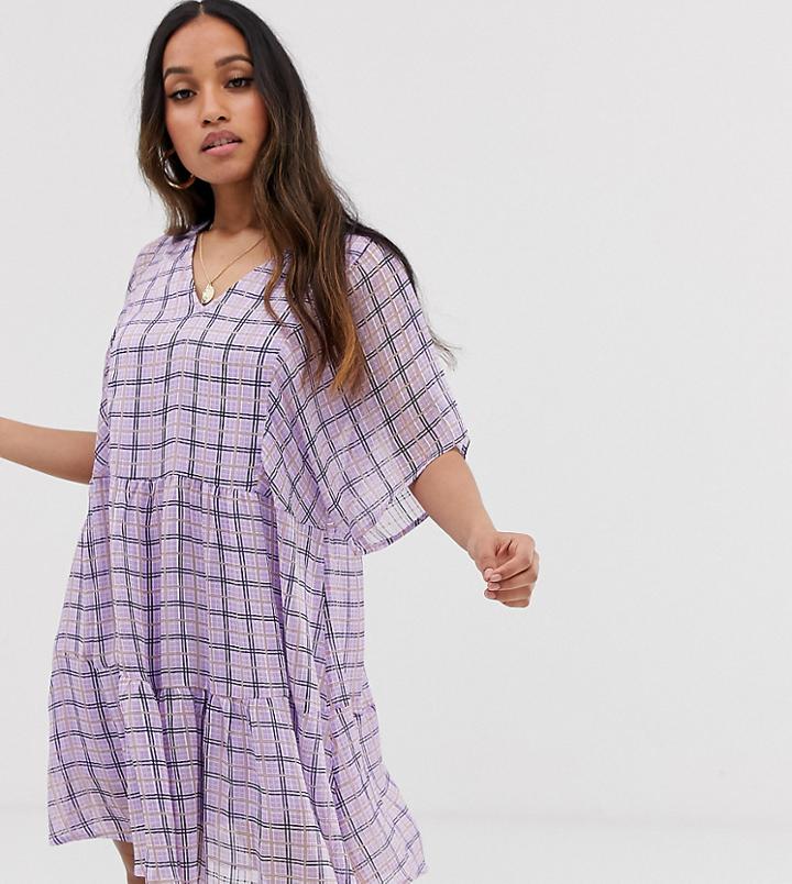 Y.a.s Petite Textured Check Smock Mini Dress - Multi