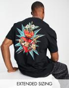 Asos Design Relaxed T-shirt In Black With Heart Tattoo Front & Back Print