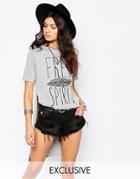 Rokoko Longline Tunic T-shirt With Free Spirit Festival Print - Gray Marl