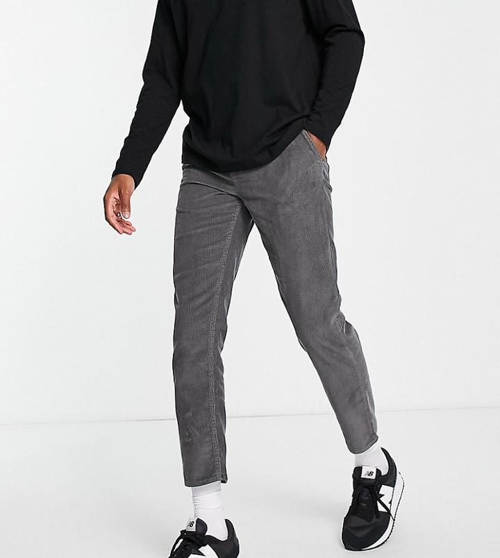 New Look Straight Crop Cord Pants In Dark Gray