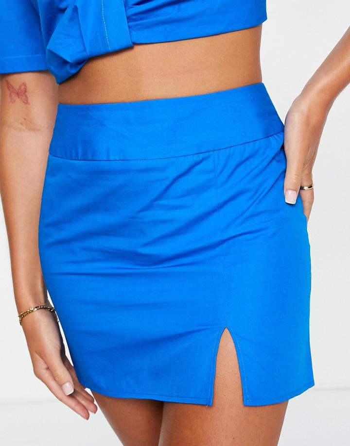 Topshop Poplin Slit Front Mini Skirt In Cobalt - Part Of A Set-blue