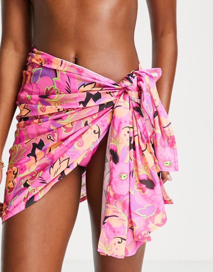 Asos Design Beach Sarong In Bold Floral Print-multi