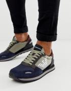 Emporio Armani Logo Sneakers With Reflective Detail In Navy And Gray