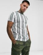 Asos Design Vertical Stripe T-shirt In Green And White-multi