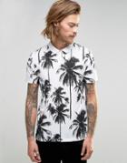 Asos Polo Shirt With All Over Palm Tree Print - White