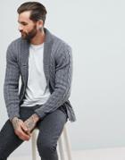Asos Cable Knit Cardigan With Shawl Collar In Gray - Gray