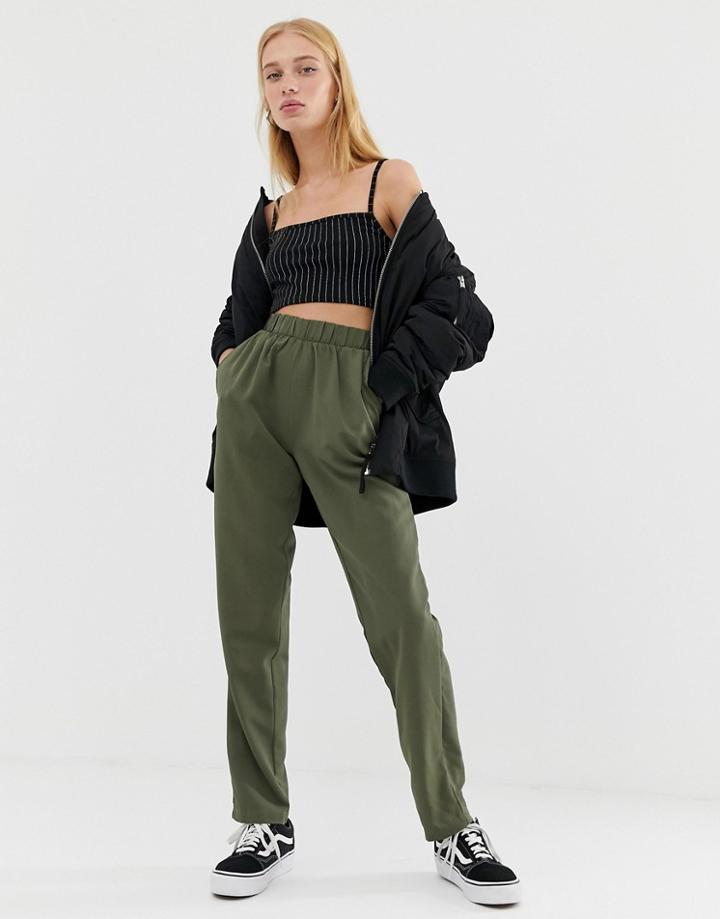 Noisy May Textured Straight Leg Pants-green
