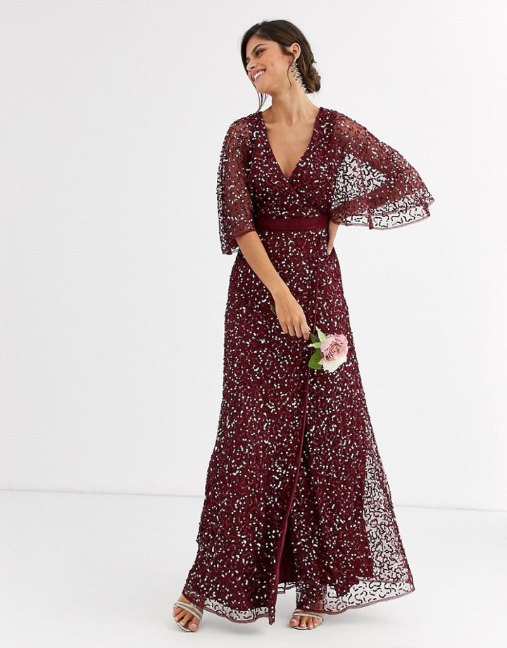 Maya Bridesmaid Delicate Sequin Wrap Maxi Dress In Wine