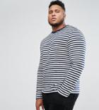 Asos Design Plus Stripe Long Sleeve T-shirt In Navy And White - White