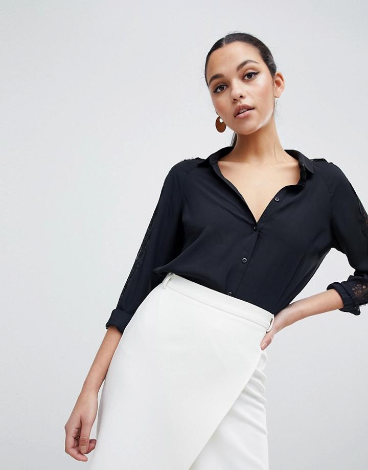 Lipsy Lace Insert Sleeve Shirt - Black