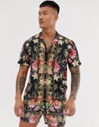 Good For Nothing Two-piece Revere Collar Shirt In Floral Print With Baroque Taping-black