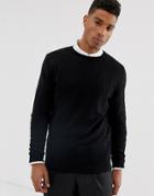 Asos Design Cotton Sweater In Black - Black