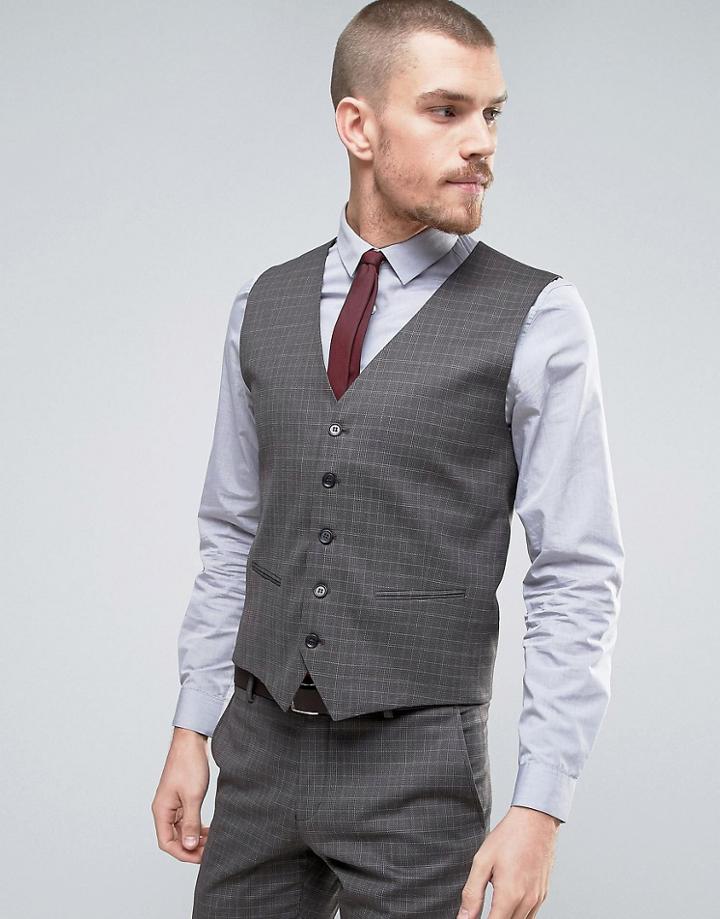 Selected Homme Skinny Vest In Check - Brown