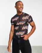 Asos Design Crop Muscle T-shirt In Black Mesh With Print In Polyester - Black