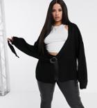 Missguided Plus Balloon Sleeve Cardigan With Buckle In Black