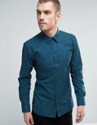 Hugo By Hugo Boss Elisha Shirt Floral Print Slim Fit In Blue - Blue