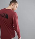 The North Face Easy Long Sleeve Top Back Logo Print Exclusive To Asos In Burgundy - Red