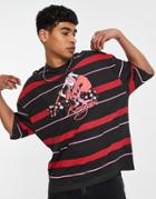 Asos Design Oversized Stripe T-shirt In Gray With Anime Print