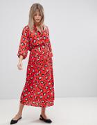 Asos Design Red Leopard Two-piece Pleated Midi Skirt - Multi