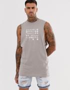 Asos Design Relaxed Sleeveless T-shirt With Text Chest Print - Brown