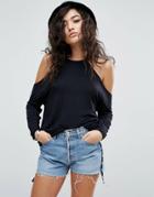 Asos Top With Cut Away Cold Shoulder - Gray