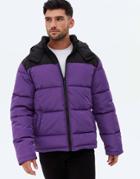 New Look Color Block Puffer Jacket In Purple