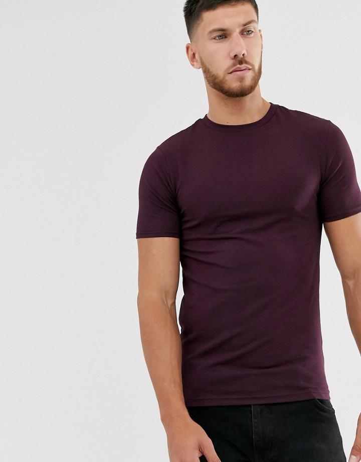 River Island Muscle Fit T-shirt In Berry-red