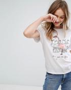Bershka Flamingo Pom Pom T-shirt - White