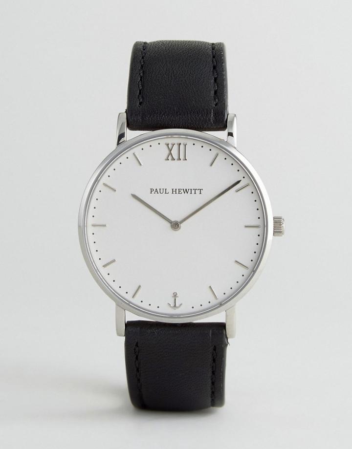 Paul Hewitt Sailor Leather Watch In Black 39mm - Black