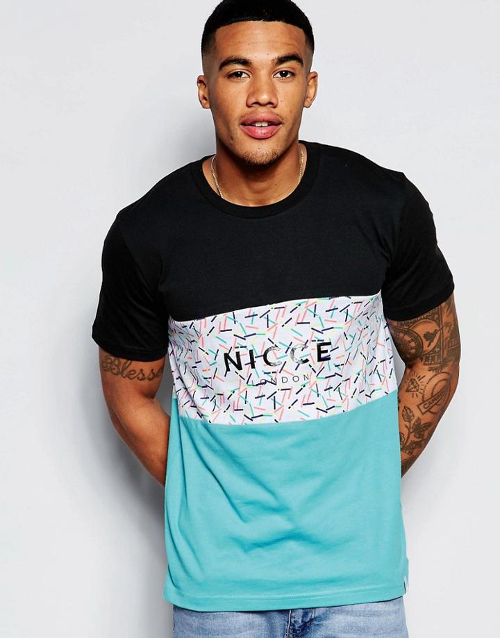 Nicce London Logo T-shirt With Color Panels - Black