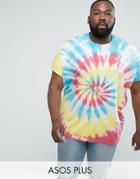 Asos Plus Super Oversized T-shirt With Roll Sleeve In Spiral Tie Dye - Multi