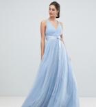 Asos Premium Tall Tulle Maxi Prom Dress With Ribbon Ties - Blue