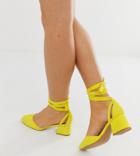 Asos Design Wide Fit Windmill Tie Leg Mid Heels - Yellow
