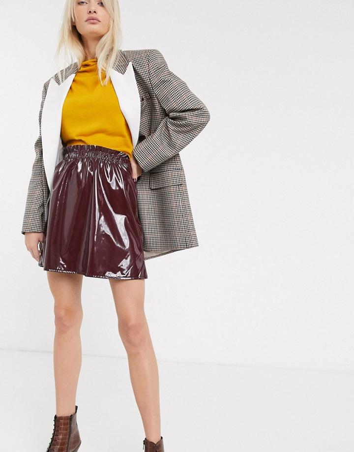 Asos Design Vinyl Mini Skirt With Paperbag Waist-red