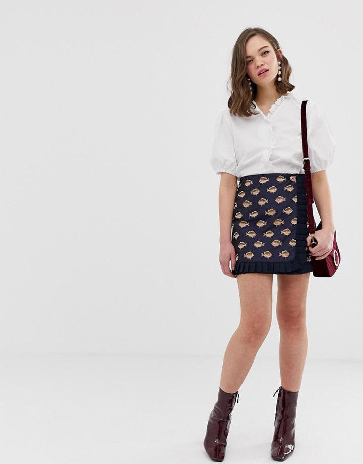 Sister Jane Mini Skirt In All Over Fish Print-navy