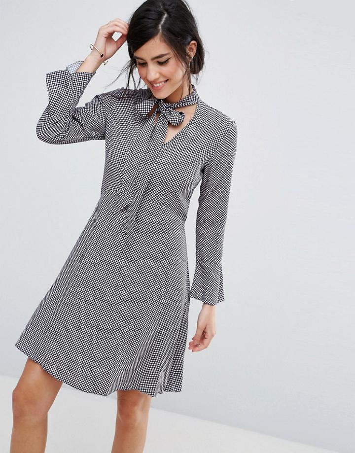 Closet London Shirt Dress With Tie Neck Detail - Multi
