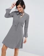 Closet London Shirt Dress With Tie Neck Detail - Multi