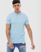 Asos Design Organic Polo In Jersey In Blue - Blue